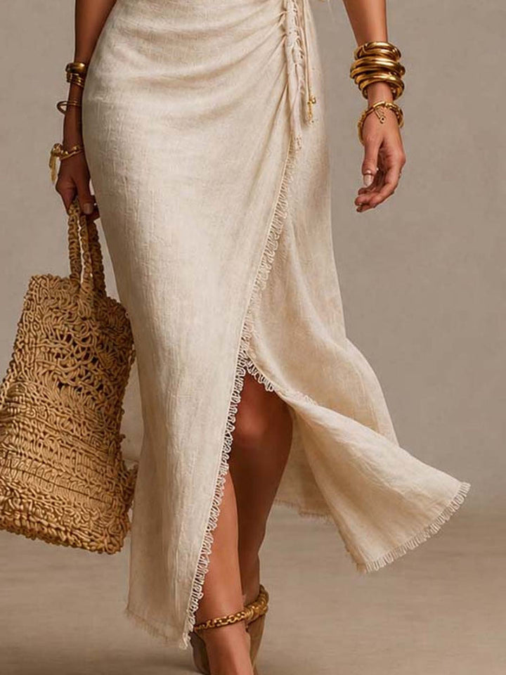 MAEVE | RUCHED WRAP MIDI DRESS