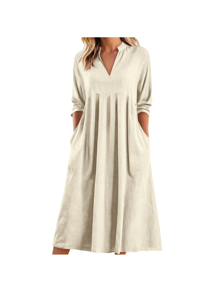 Amber | Elegant Linen Midi Dress with Pockets