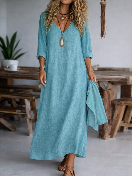 long loose dresse Women's Cotton Linen Sand Maxi Dress Blouse Beach Summer Fashion Chic as well as the voluminous sleeves Loose Fitting Long Dresses |