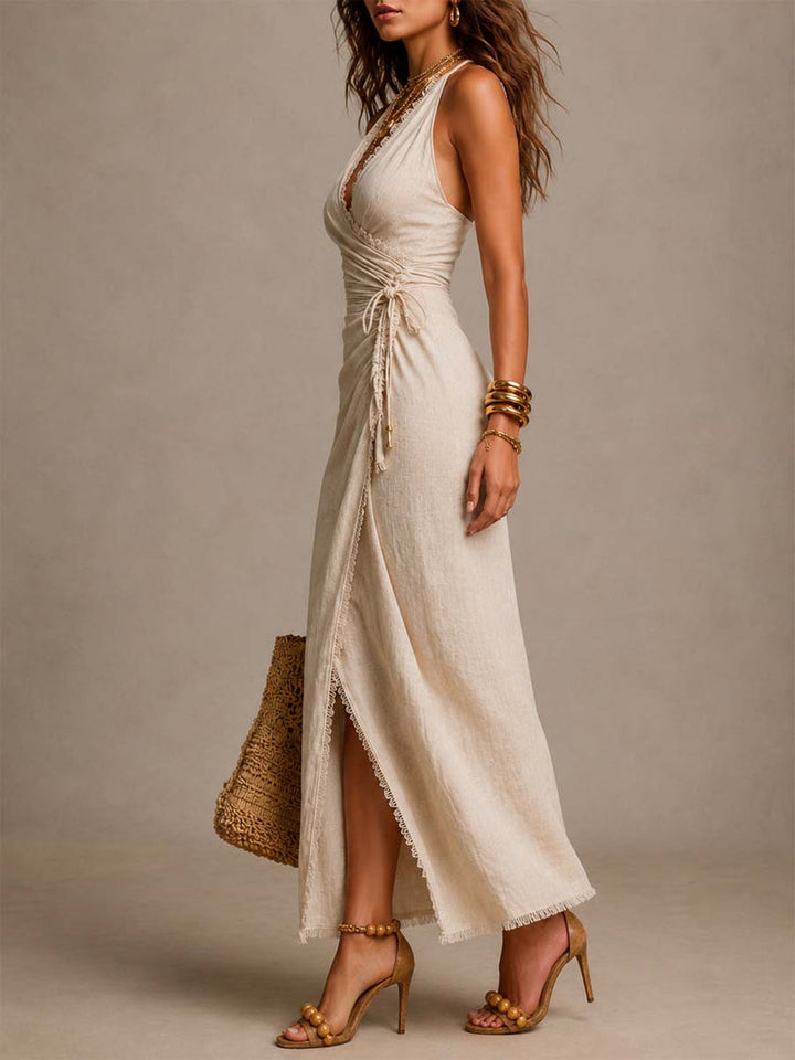 MAEVE | RUCHED WRAP MIDI DRESS