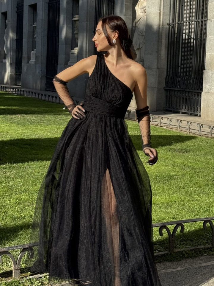 ever ARCADIA|Chic A-Line One-Shoulder Tulle Maxi Bridesmaid Dress