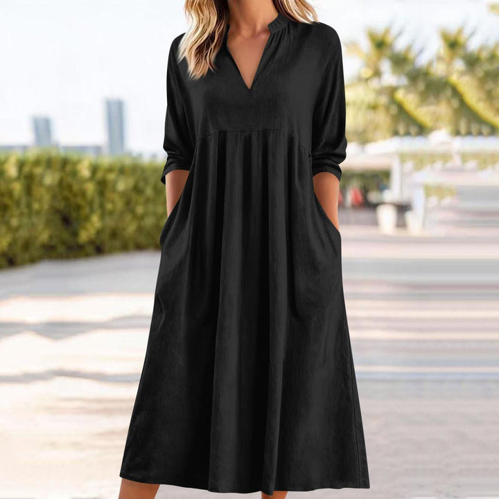 Amber | Elegant Linen Midi Dress with Pockets