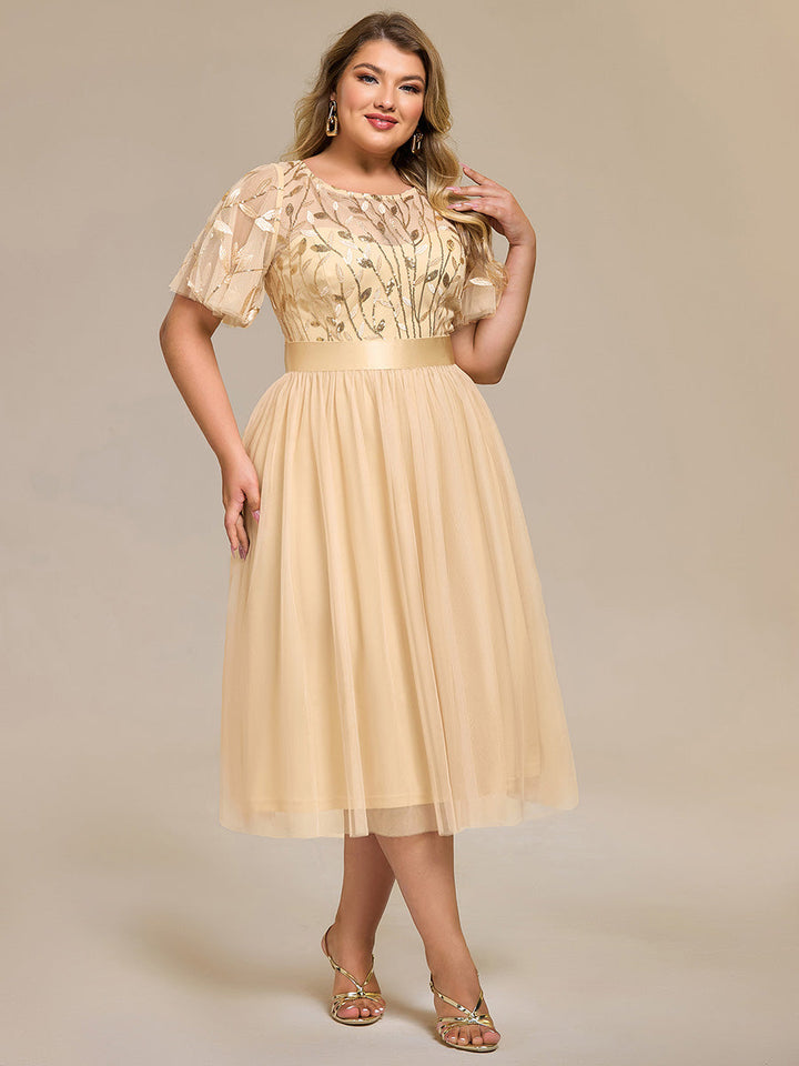 ever TAYLOR|Sequin Leaf Mesh Midi Party Dress