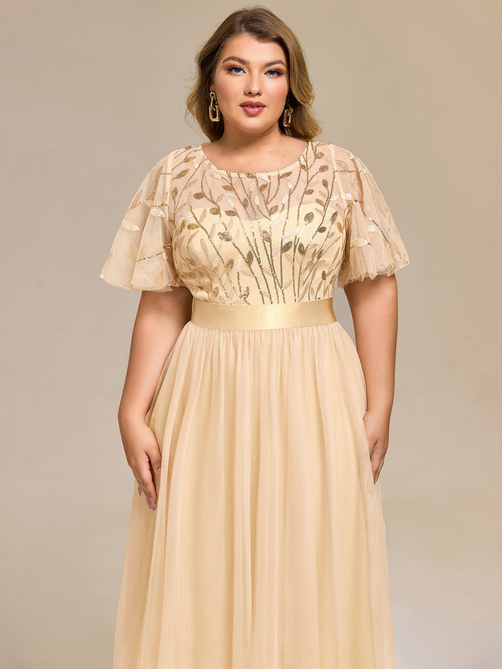 ever TAYLOR|Sequin Leaf Mesh Midi Party Dress