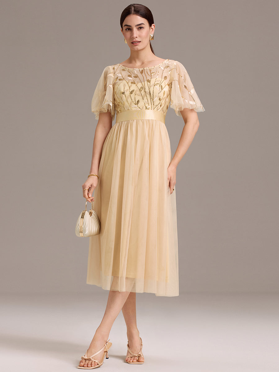 ever TAYLOR|Sequin Leaf Mesh Midi Party Dress