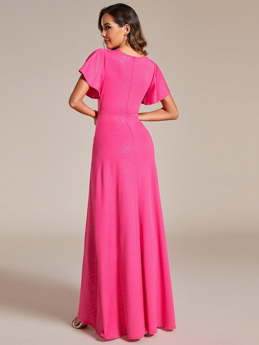 ever MELODÉ|Glitter High-Low Front Side Slit Ruffled V-Neck Evening Dress