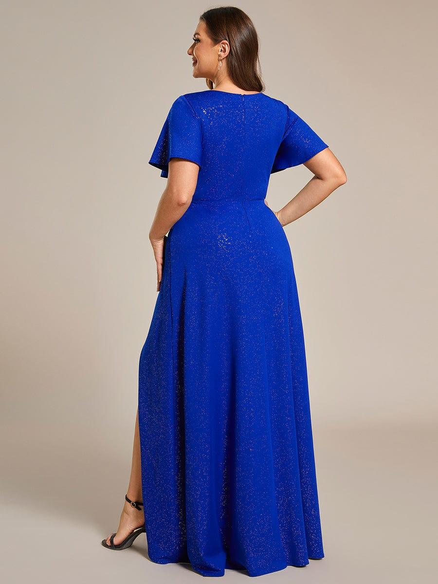 ever MELODÉ|Glitter High-Low Front Side Slit Ruffled V-Neck Evening Dress