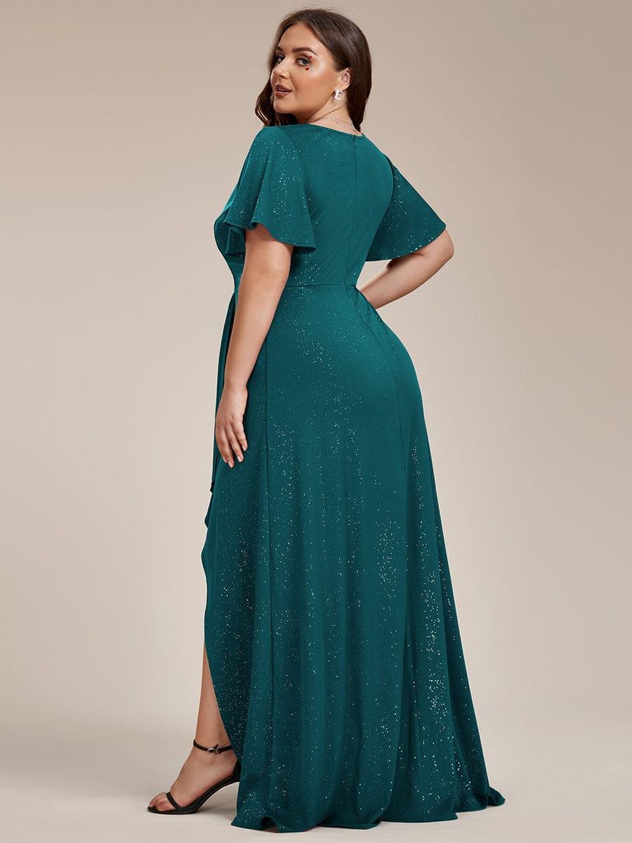 ever MELODÉ|Glitter High-Low Front Side Slit Ruffled V-Neck Evening Dress