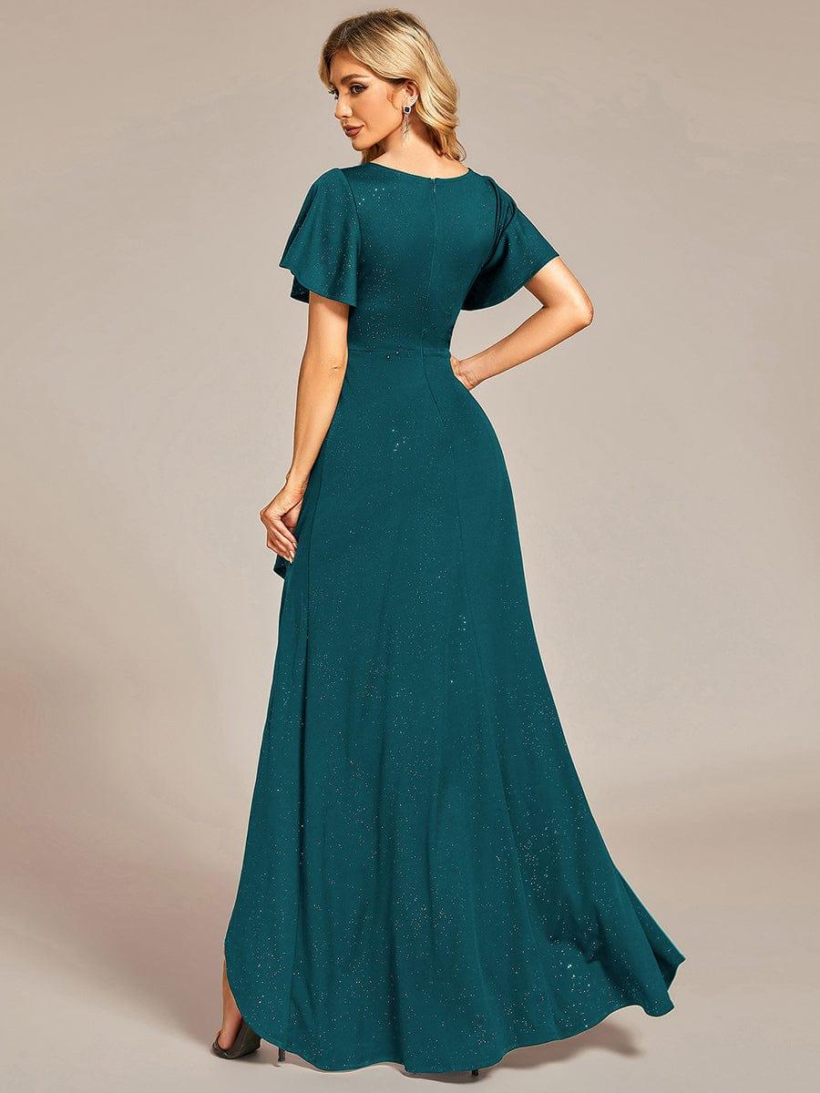 ever MELODÉ|Glitter High-Low Front Side Slit Ruffled V-Neck Evening Dress