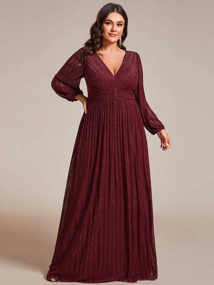 ever BRYM|Sequin Long Lantern Sleeves Maxi Wedding Guest Dress