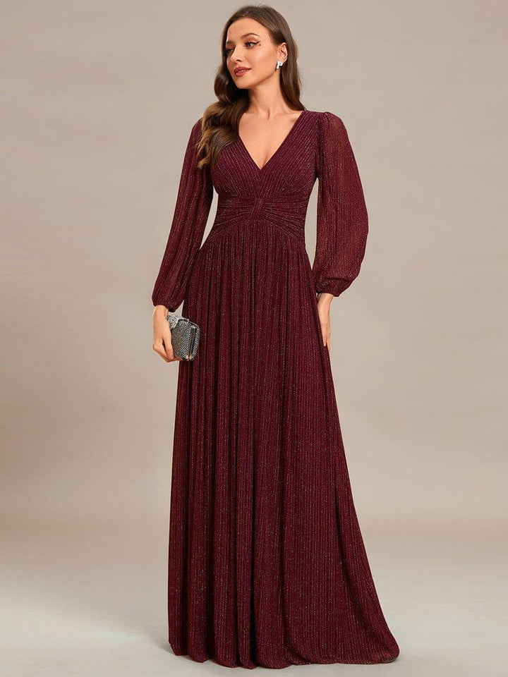 ever BRYM|Sequin Long Lantern Sleeves Maxi Wedding Guest Dress
