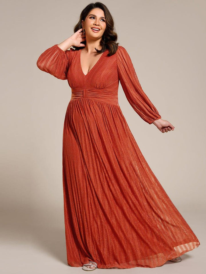 ever BRYM|Sequin Long Lantern Sleeves Maxi Wedding Guest Dress