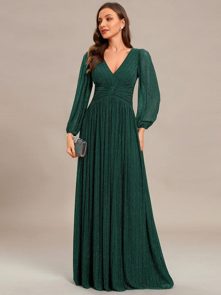 ever BRYM|Sequin Long Lantern Sleeves Maxi Wedding Guest Dress