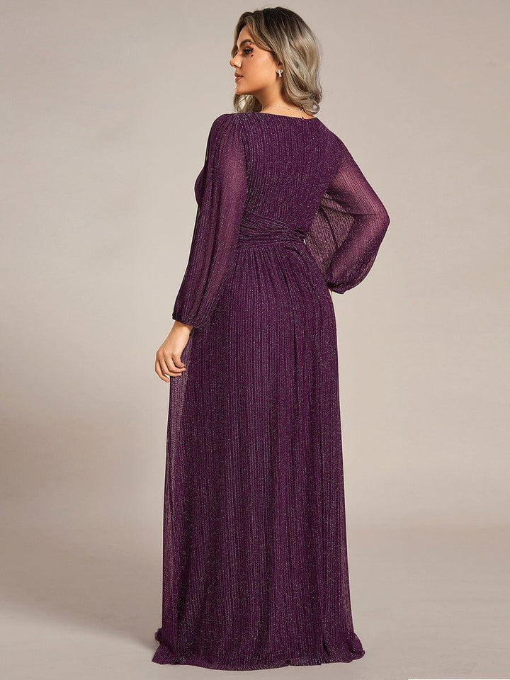 ever BRYM|Sequin Long Lantern Sleeves Maxi Wedding Guest Dress