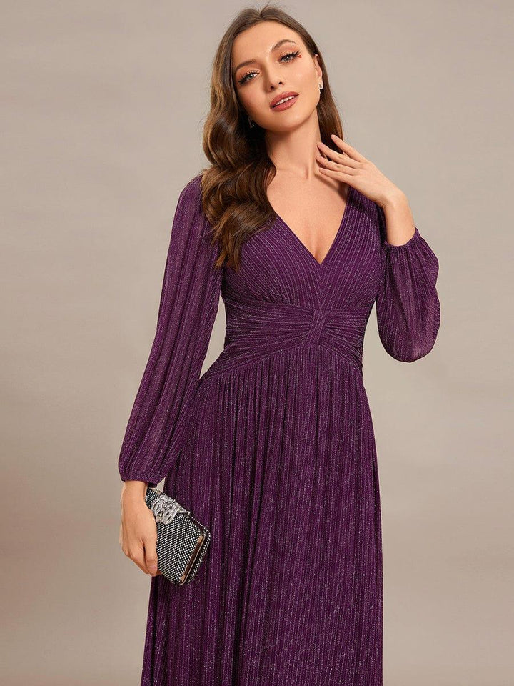 ever BRYM|Sequin Long Lantern Sleeves Maxi Wedding Guest Dress