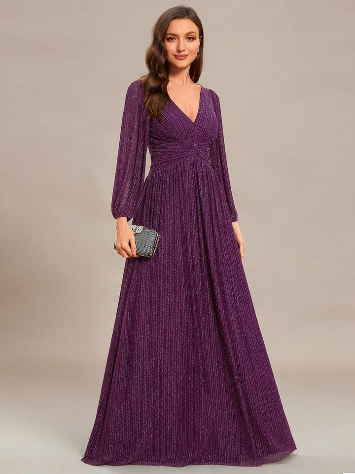 ever BRYM|Sequin Long Lantern Sleeves Maxi Wedding Guest Dress