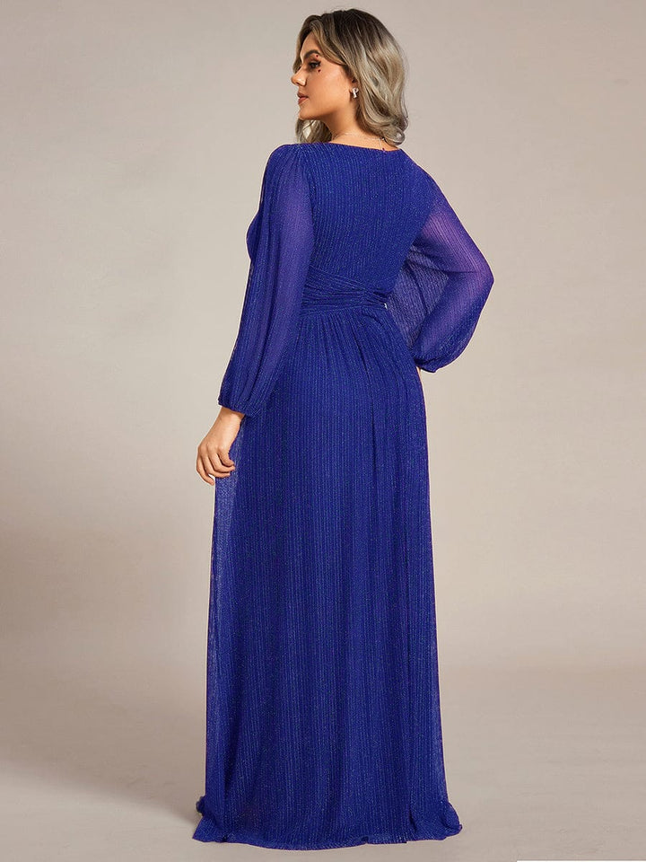 ever BRYM|Sequin Long Lantern Sleeves Maxi Wedding Guest Dress