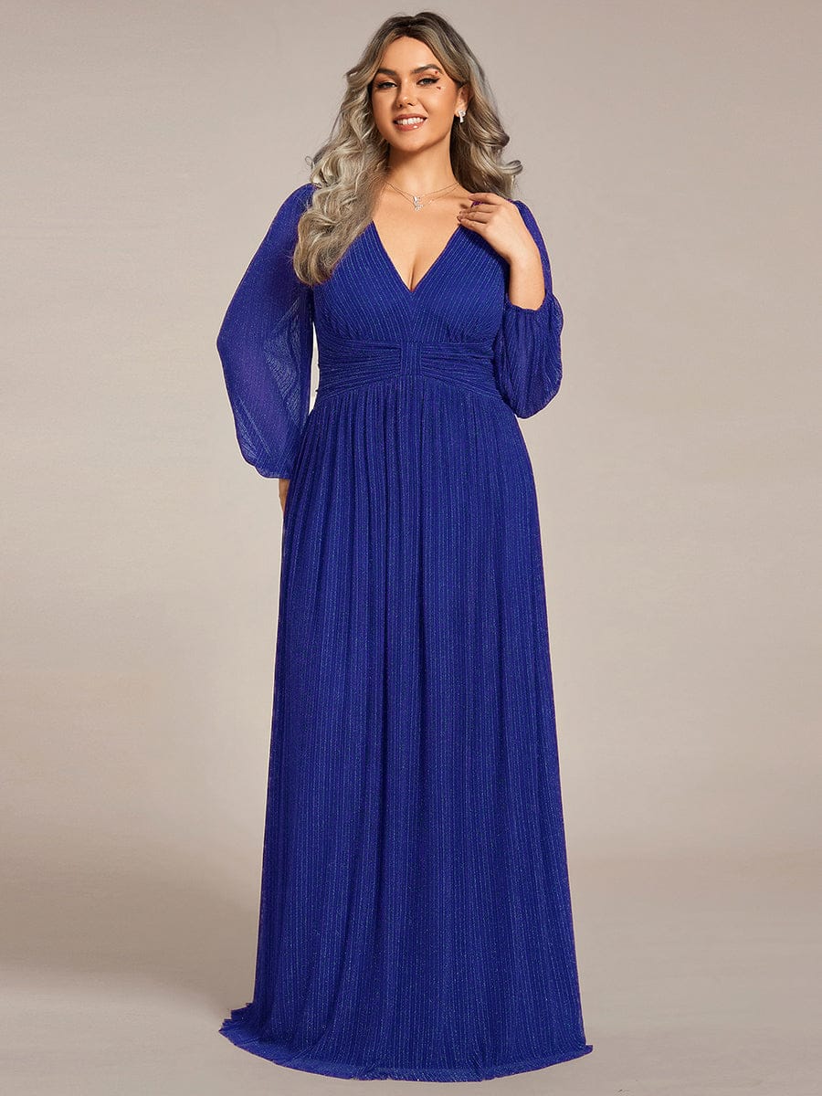 ever BRYM|Sequin Long Lantern Sleeves Maxi Wedding Guest Dress