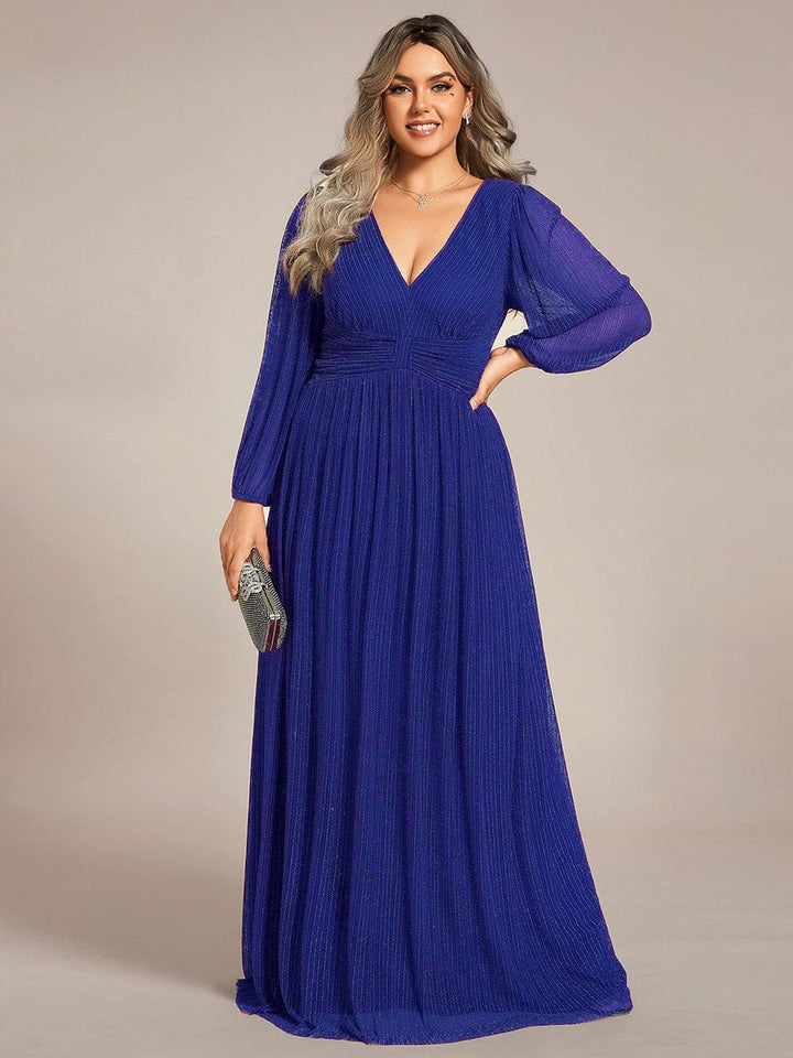 ever BRYM|Sequin Long Lantern Sleeves Maxi Wedding Guest Dress