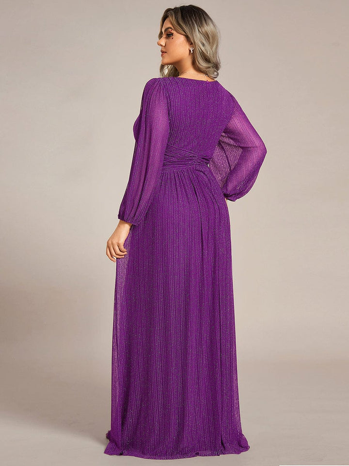 ever BRYM|Sequin Long Lantern Sleeves Maxi Wedding Guest Dress