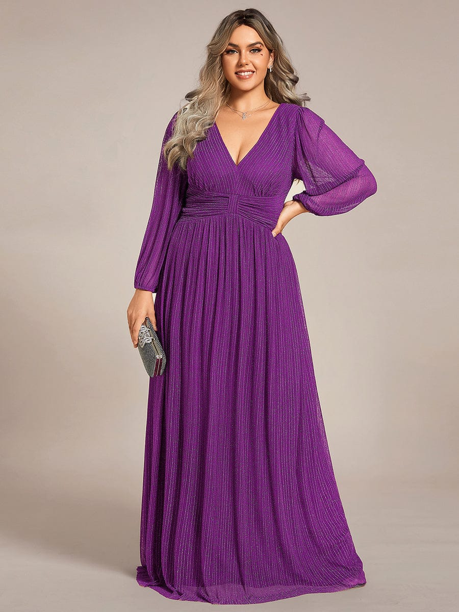 ever BRYM|Sequin Long Lantern Sleeves Maxi Wedding Guest Dress