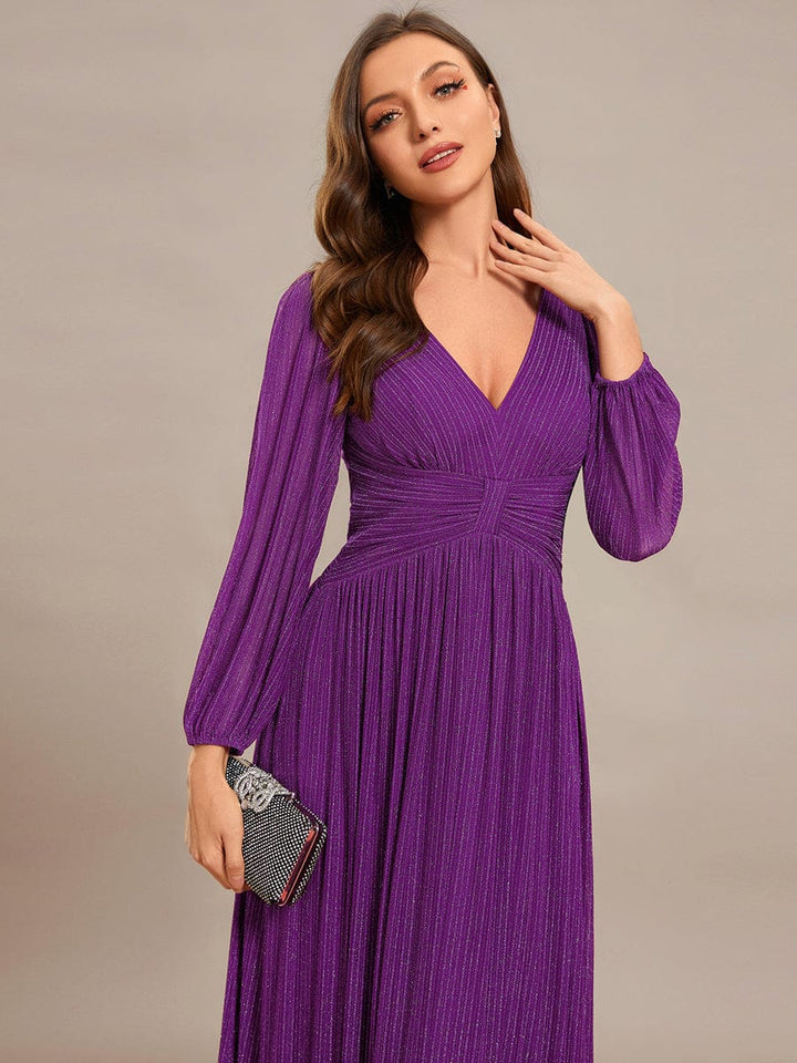 ever BRYM|Sequin Long Lantern Sleeves Maxi Wedding Guest Dress