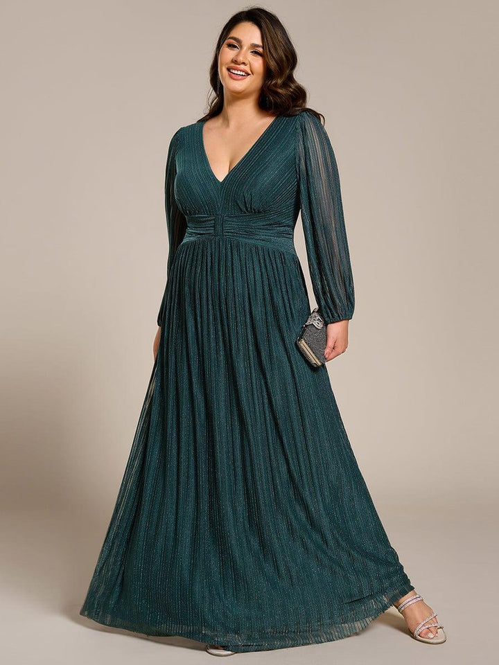 ever BRYM|Sequin Long Lantern Sleeves Maxi Wedding Guest Dress