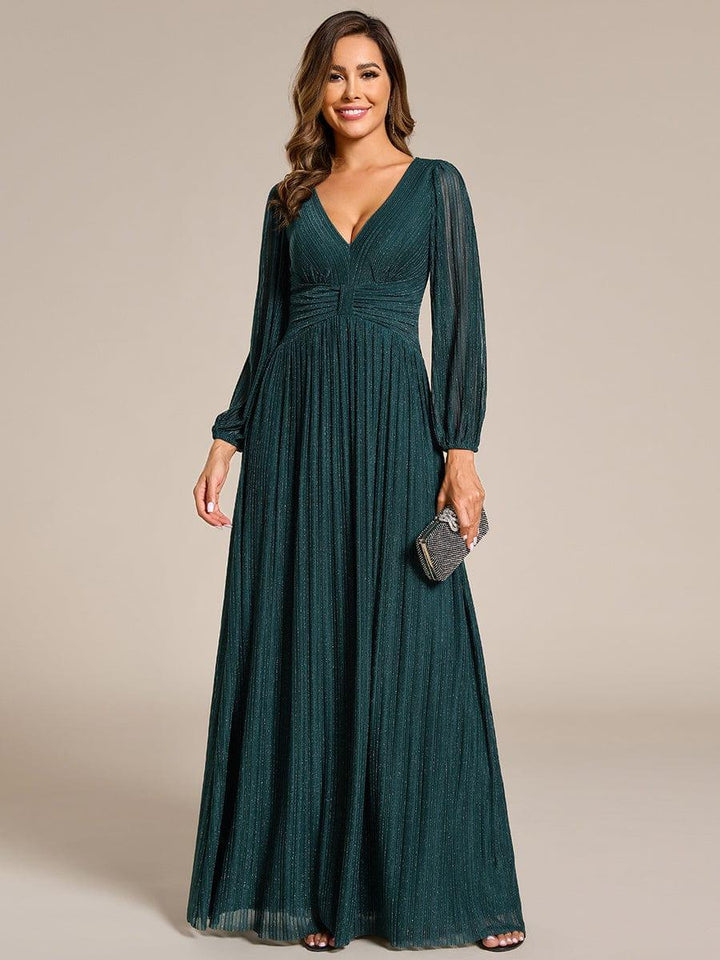 ever BRYM|Sequin Long Lantern Sleeves Maxi Wedding Guest Dress