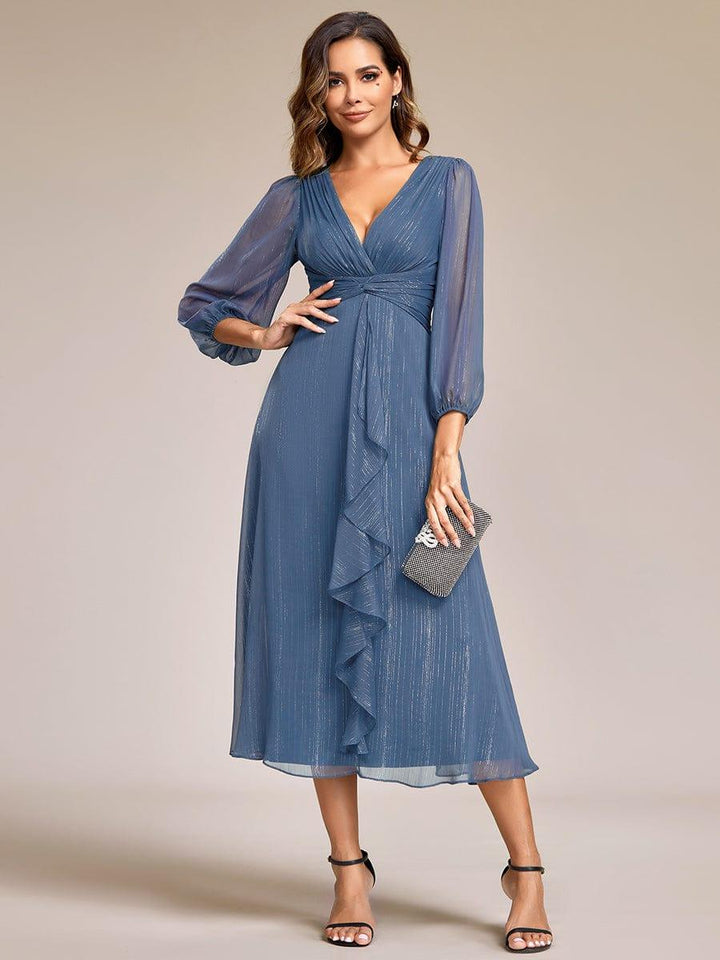 ever EMBER|Glitter Twist Knot See-Through Long Sleeve Wedding Guest Dress
