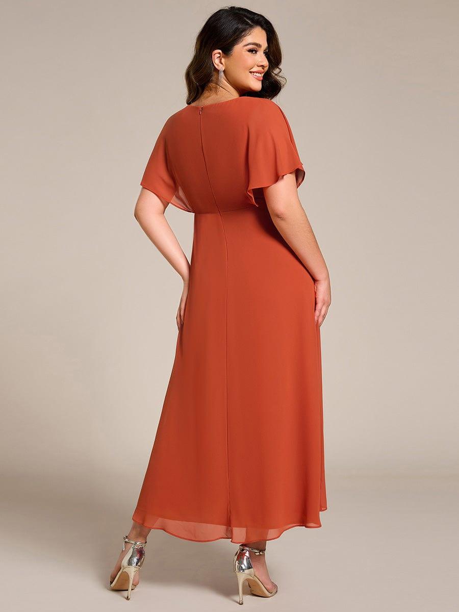 pretty LILAS|Plus Size V-Neck Chiffon Bat-Wing Sleeve A-Line Waist Applique Formal Dress
