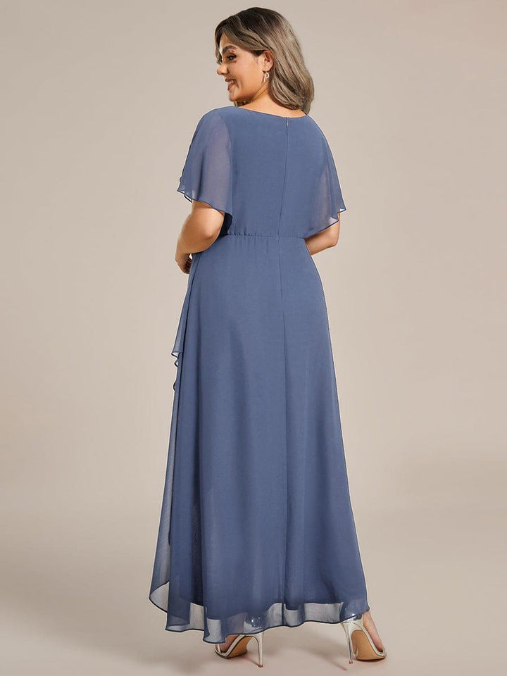 pretty LILAS|Plus Size V-Neck Chiffon Bat-Wing Sleeve A-Line Waist Applique Formal Dress
