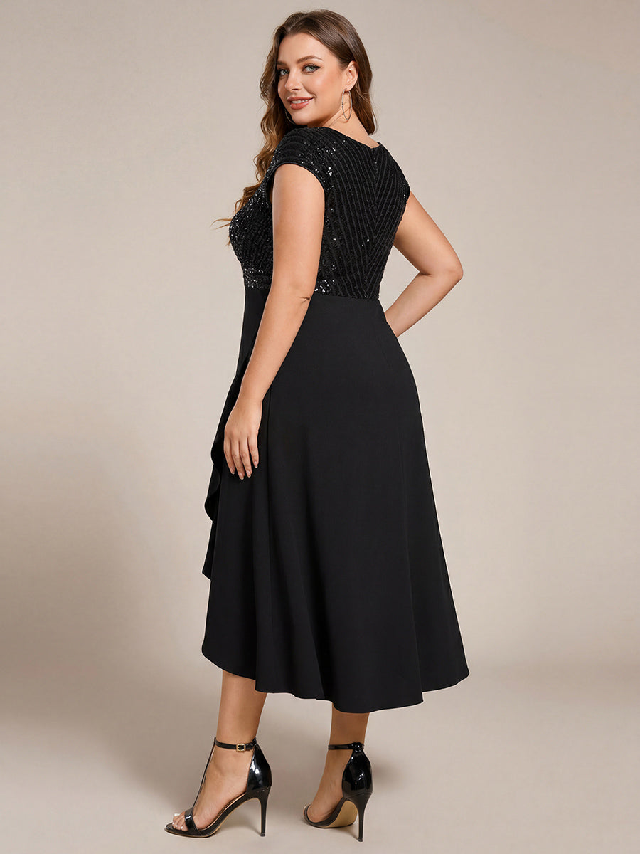 pretty BAYLOR|Plus Size Sequin Bodice V-Neck Midi Formal Dress