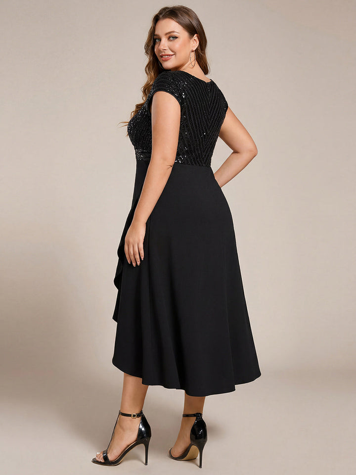 pretty BAYLOR|Plus Size Sequin Bodice V-Neck Midi Formal Dress