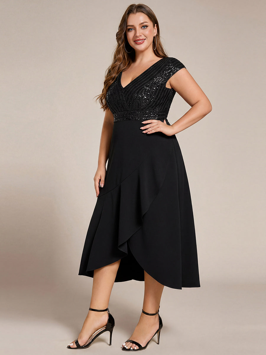 pretty BAYLOR|Plus Size Sequin Bodice V-Neck Midi Formal Dress