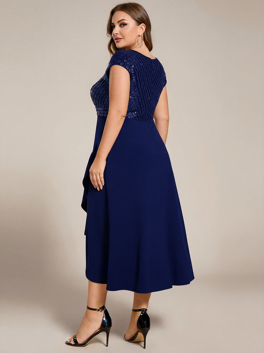 pretty BAYLOR|Plus Size Sequin Bodice V-Neck Midi Formal Dress