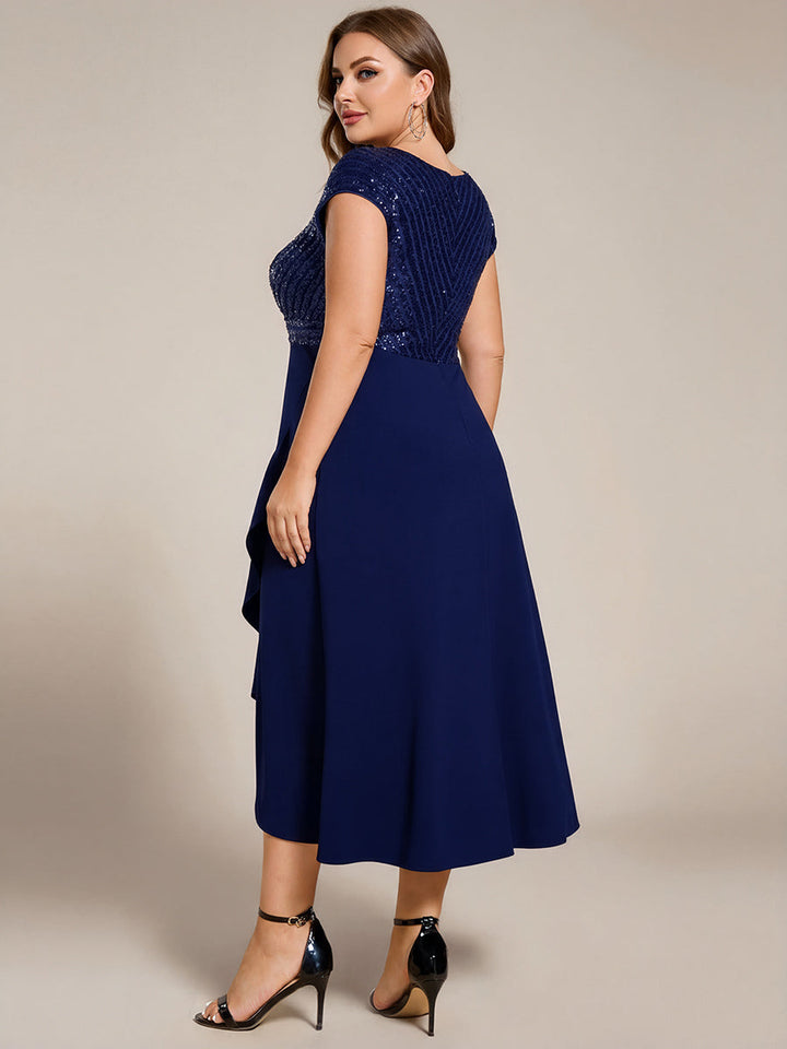 pretty BAYLOR|Plus Size Sequin Bodice V-Neck Midi Formal Dress