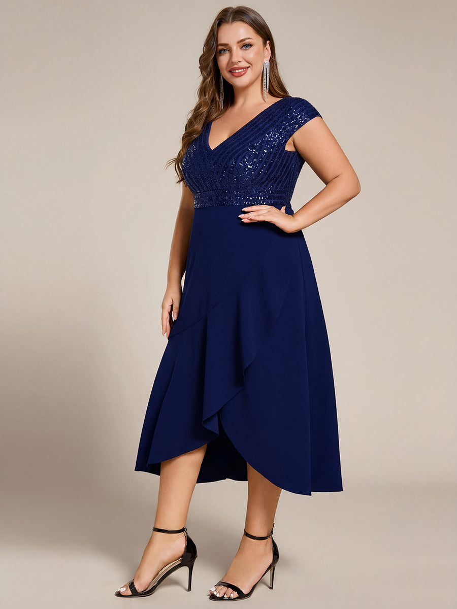 pretty BAYLOR|Plus Size Sequin Bodice V-Neck Midi Formal Dress