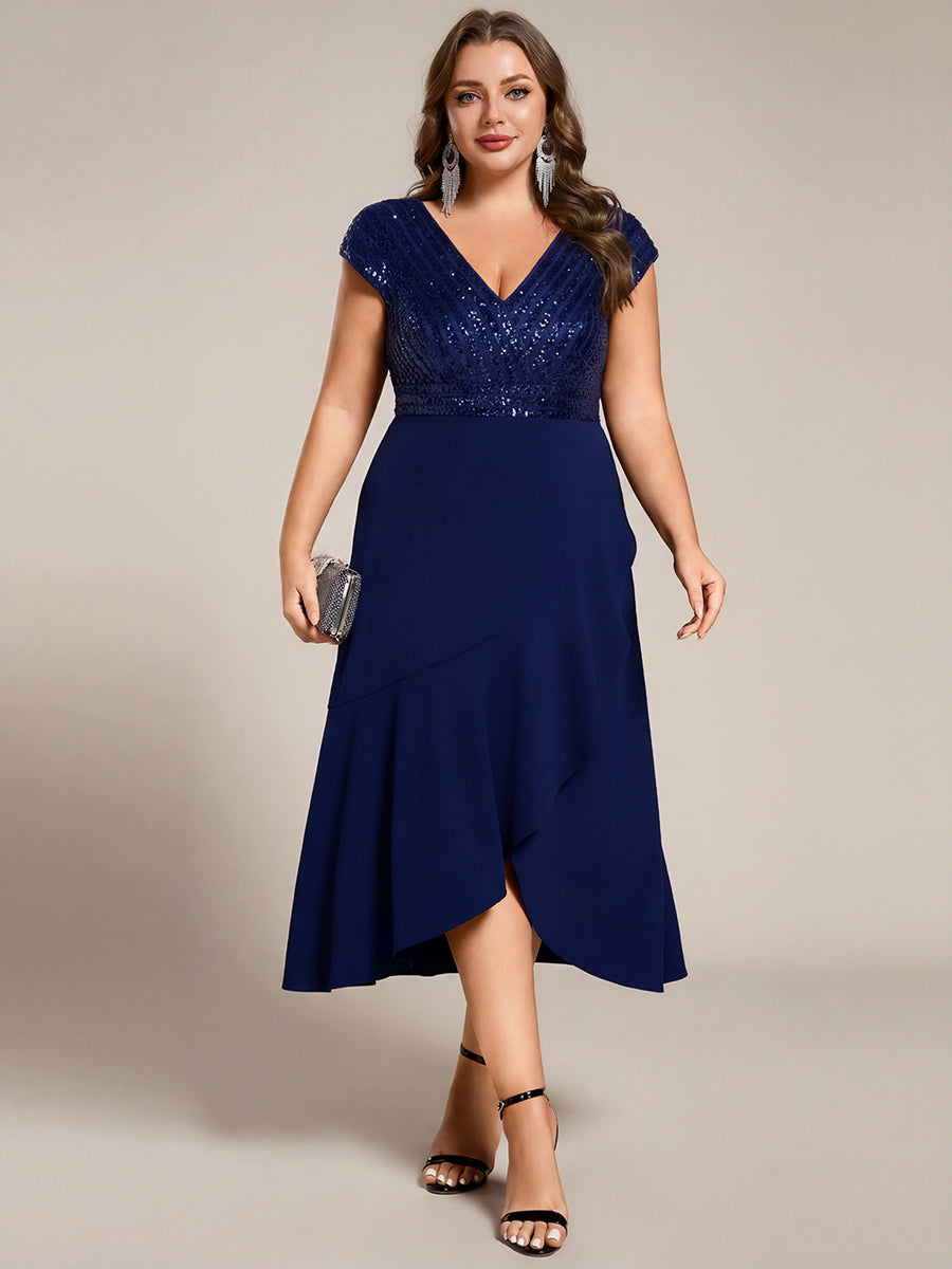 pretty BAYLOR|Plus Size Sequin Bodice V-Neck Midi Formal Dress