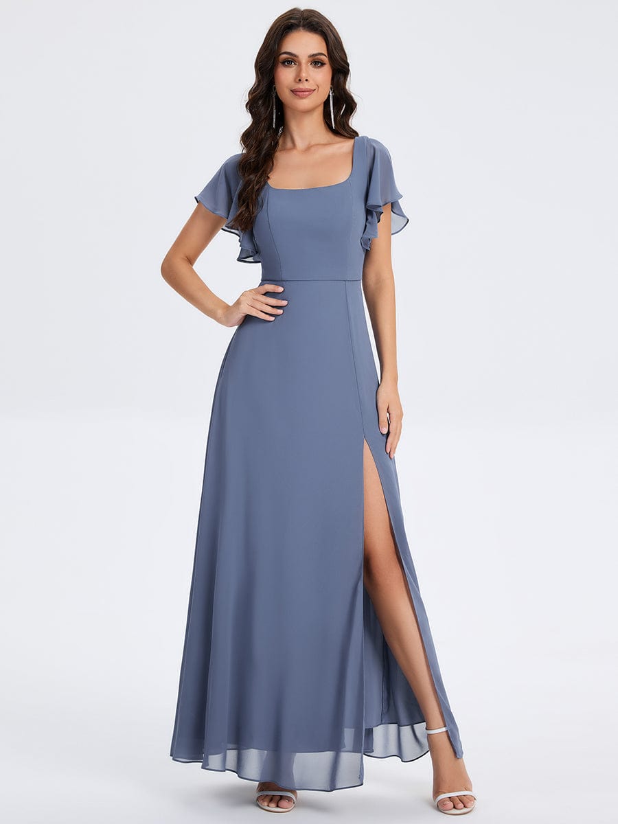ever WISTERIA|Floral Print Flutter Sleeve Side Split Maxi Formal Dress