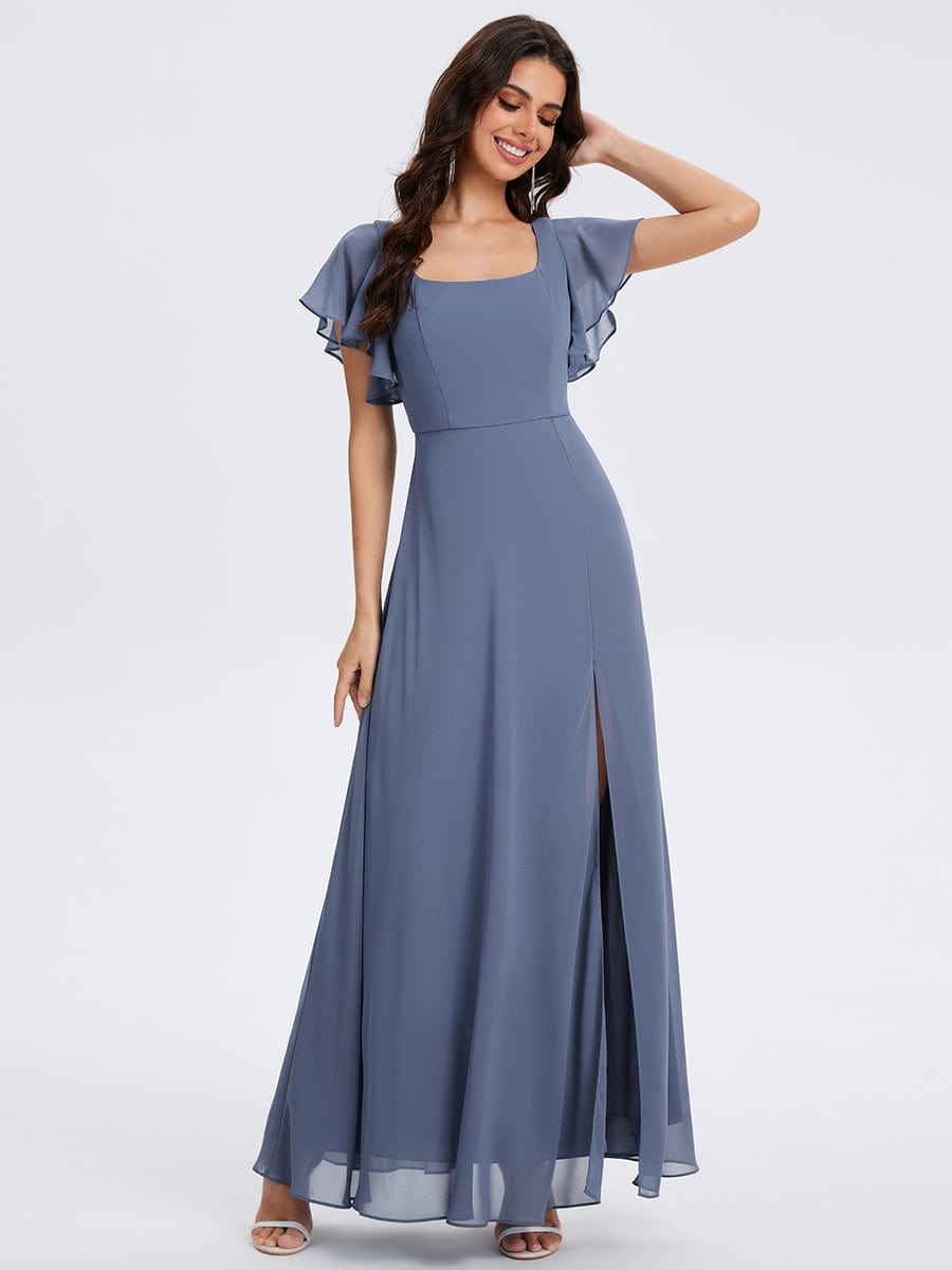 ever WISTERIA|Floral Print Flutter Sleeve Side Split Maxi Formal Dress