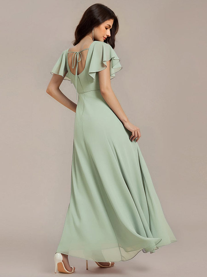 ever WISTERIA|Floral Print Flutter Sleeve Side Split Maxi Formal Dress