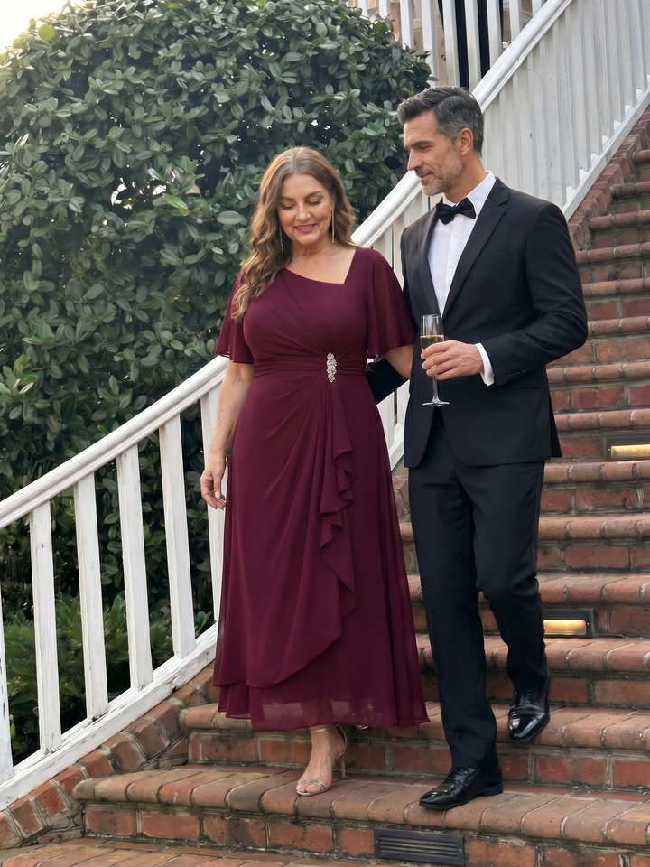 ever LILOU|Ruffle Sleeve Chiffon Midi Mother of the Bride Dress