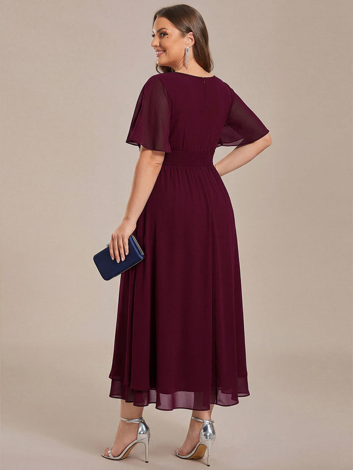 ever LILOU| Pleated Chiffon Ruffle Sleeve Wedding Guest Dress