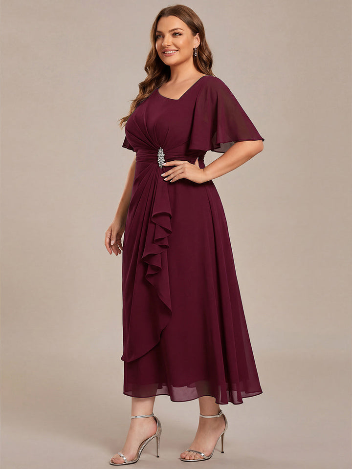 ever LILOU| Elegant Chiffon Ruffle Sleeve Formal Dress