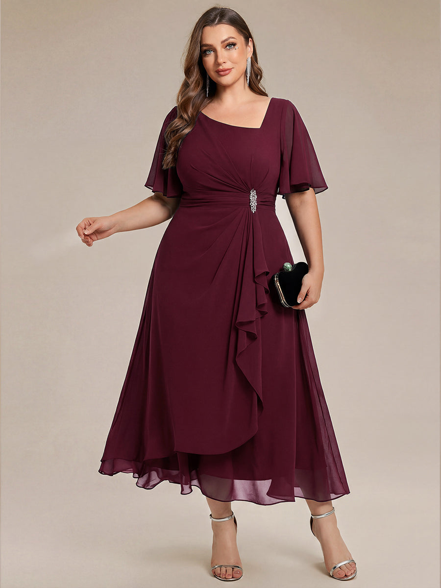 ever LILOU| Pleated Chiffon Ruffle Sleeve Wedding Guest Dress