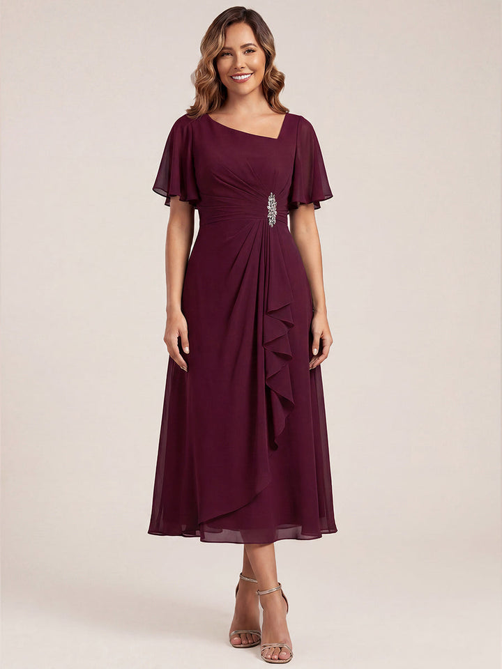 ever LILOU|Ruffle Sleeve Chiffon Midi Mother of the Bride Dress