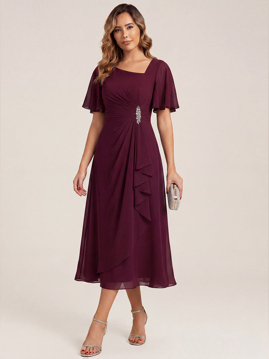 ever LILOU| Elegant Chiffon Ruffle Sleeve Formal Dress