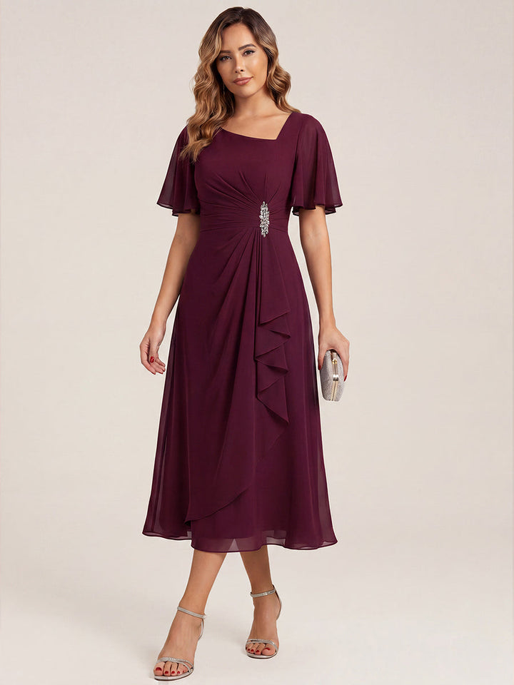 ever LILOU| Elegant Chiffon Ruffle Sleeve Formal Dress