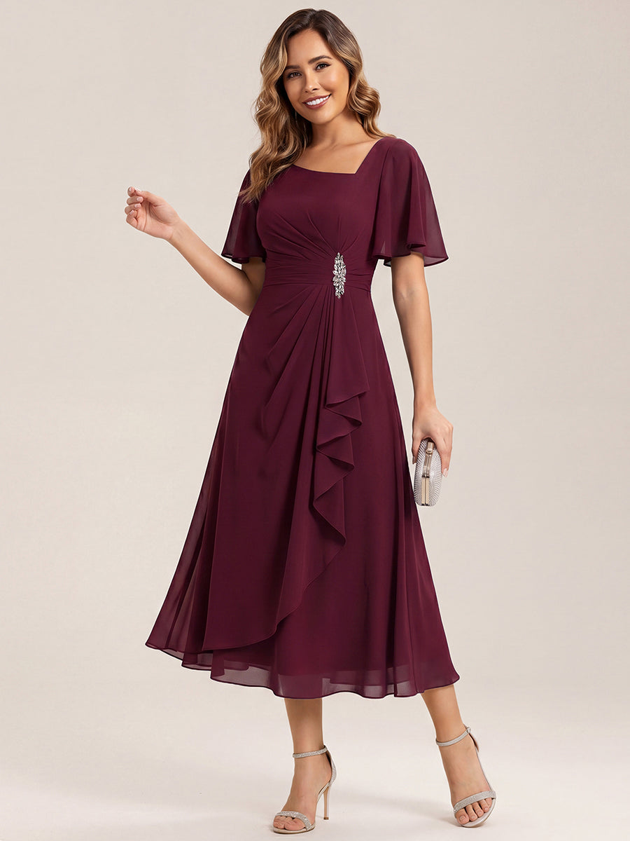 ever LILOU| Elegant Chiffon Ruffle Sleeve Formal Dress