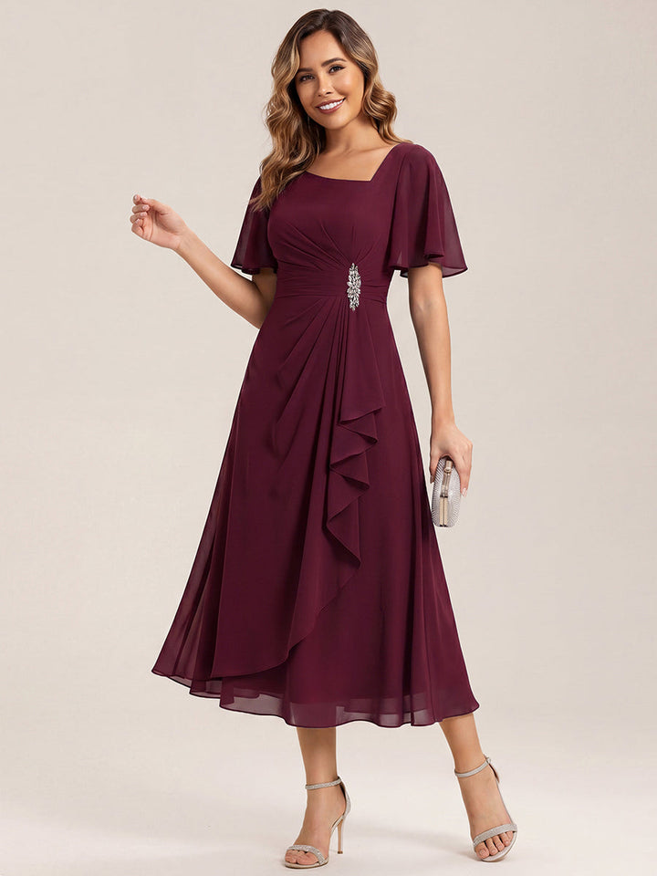 ever LILOU|Ruffle Sleeve Chiffon Midi Mother of the Bride Dress